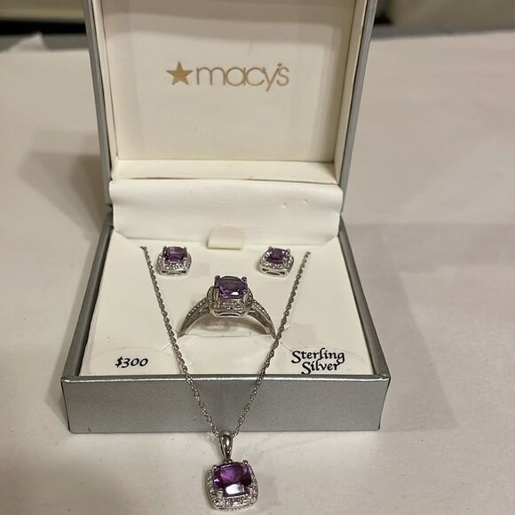 Macy's Sterling Silver and Purple Jewelry Set - Picture 3 of 7